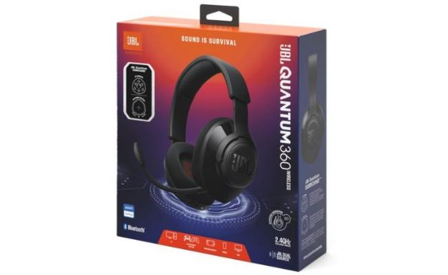 JBL Quantum 360 Wireless Over-Ear Gaming Headphones with 2.4GHz/Bluetooth Dual Wireless Connection, 22H Battery, Multiplatform Compatible, Detachable Mic with Mute Option - Black